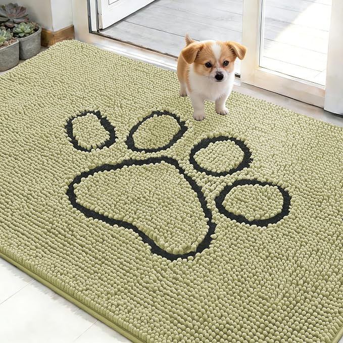 OLANLY Dog Door Mat for Muddy Paws 48x30, Paw Print Design Chenille Mud Mat | by OLANLY