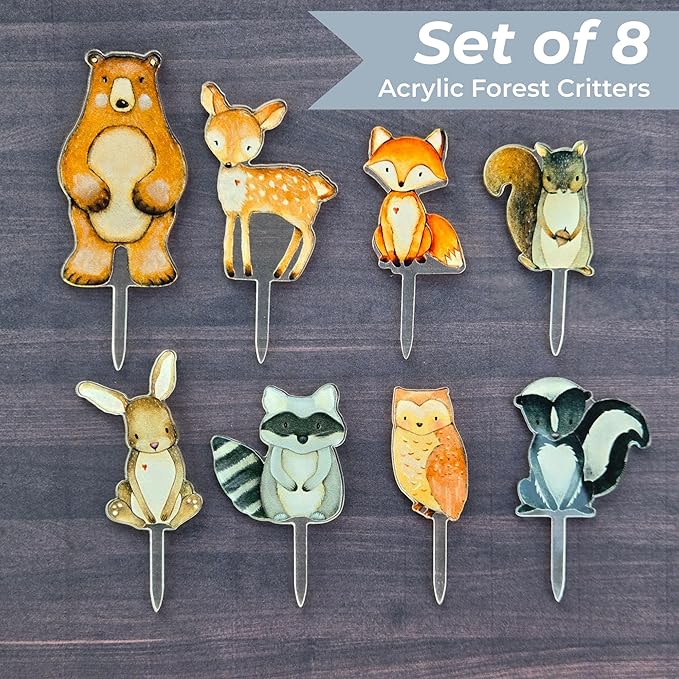 Forest Critters Painted Wooden Animal Cutout Shapes (1 Cupcake Set (bundle of 8))