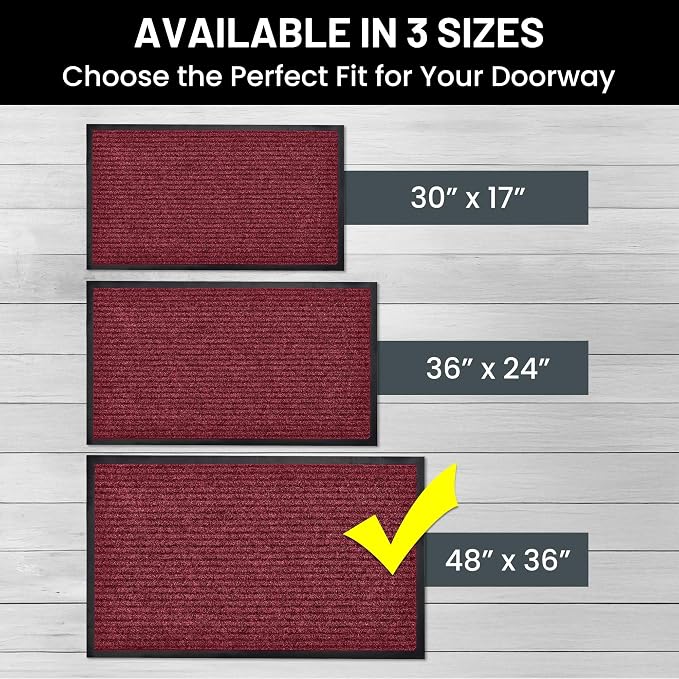 Front Door Mat, Indoor Outdoor Welcome Entryway Entrance Doormat, 48x36 Red | - Image 5