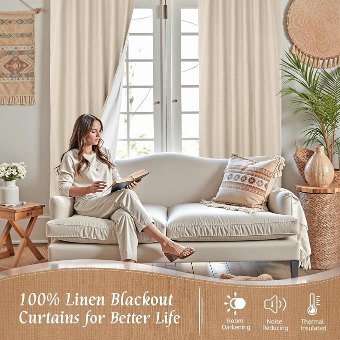 100% Blackout Linen Curtains 84 Inch - Image 2