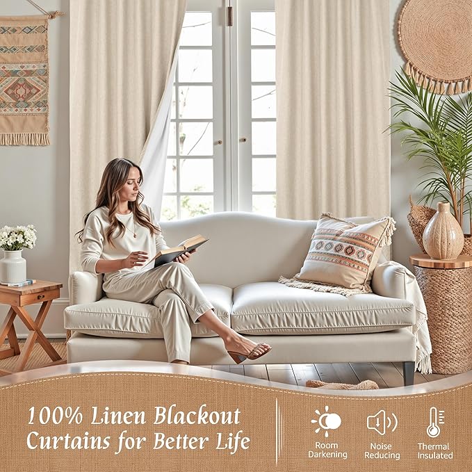 Full Blackout Linen Window Curtains - Image 3