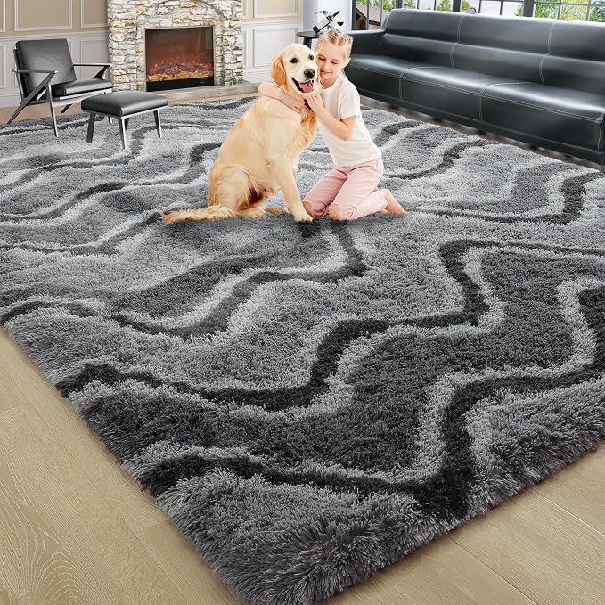 4x6 Grey Fluffy Soft Area Rug Non-Slip - Image 9