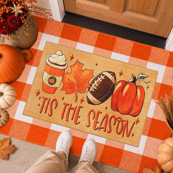 2 Pcs Fall Football Doormat, Layered Pumpkin Welcome Mat - Image 7