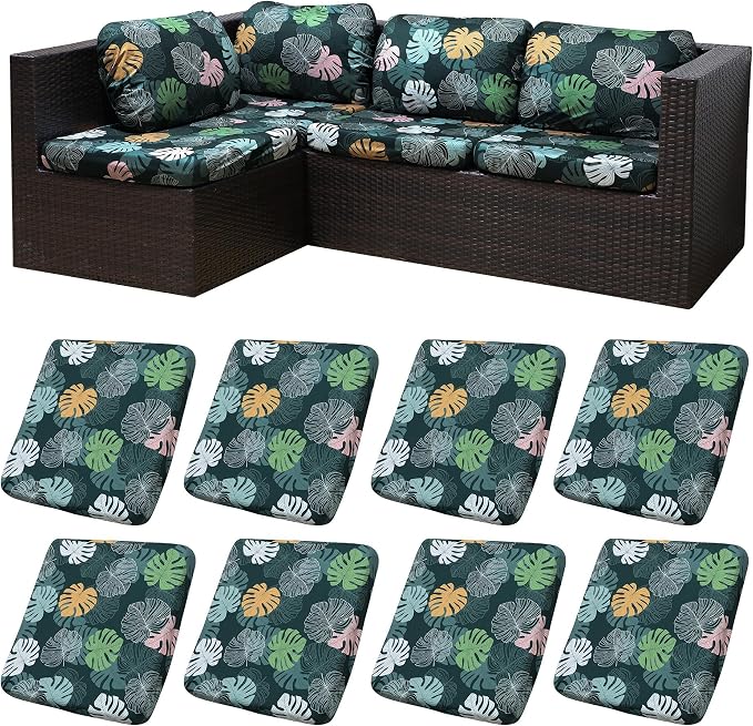 8Pcs Patio Cushion Covers, Outdoor Stretch Cushion Covers, Washable | Stretch by Unknown