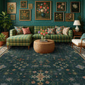 Dark Green Oushak Living Room Rug 10x12 by HazoHaus