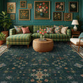 Dark Green Oushak Living Room Rug 10x14 by HazoHaus