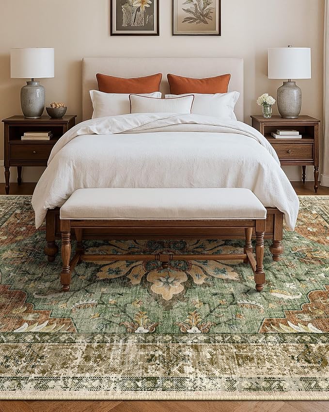 RELEANY Washable Area Rug, Large 10'x14', Brick/Brown/Green | Non-Slip - Image 4
