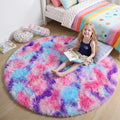 Amdrebio Pink Blue Purple Fluffy Large Round Rug 6Ft by Amdrebio