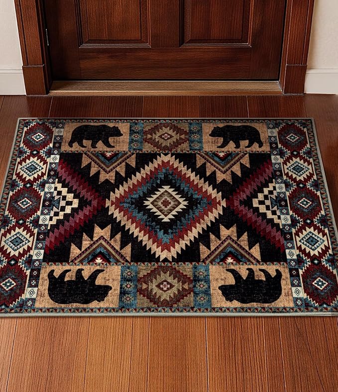 Western Entryway Rug, 2x3 Rustic Washable Rug, Non-Slip Indoor Door Mat by YIHOUSE