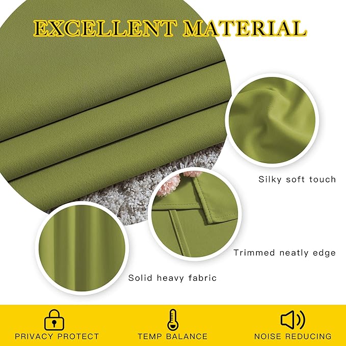 NICETOWN Room Darkening Curtains Panels for Window - Triple Weave Energy Saving Thermal Insulated Solid Grommet Room Darkening Drapes for Kitchen (1 Pair, 66 inches by 54 Inch, Fresh Green)