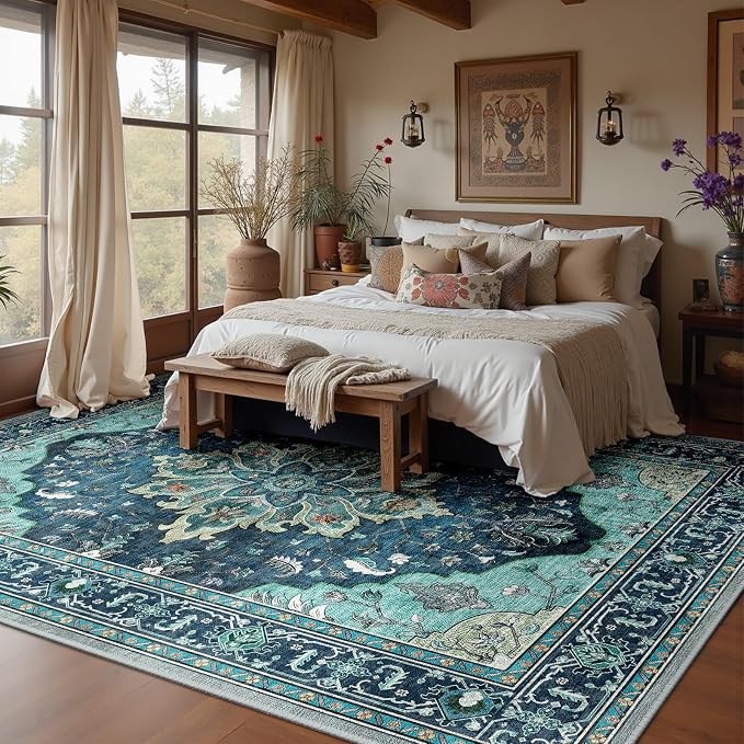 RELEANY Washable Area Rug, Large 10'x14', Teal | Non-Slip, Water Repellent - Image 3