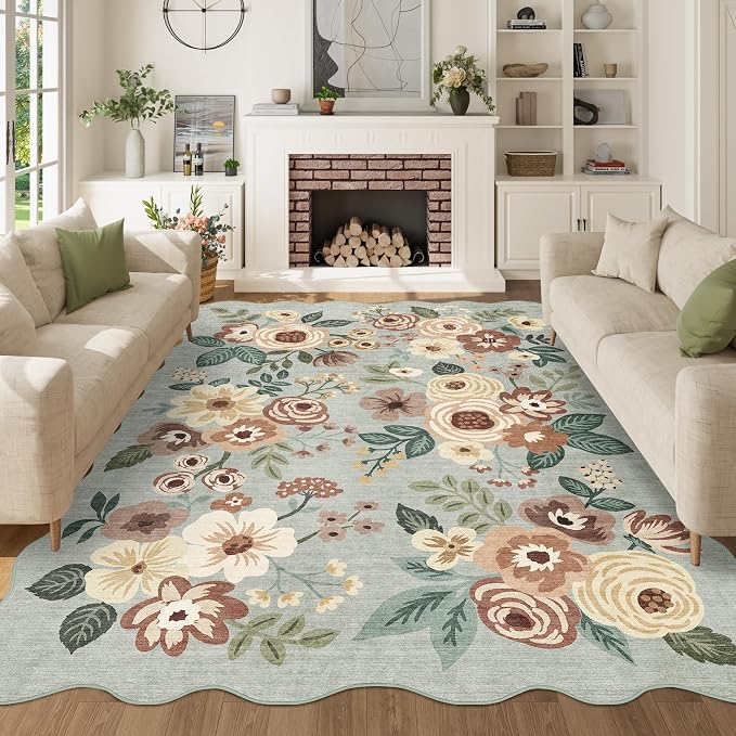 DUKINO 5x7 Area Rugs for Bedroom, Floral Washable Rug Non Slip, Sage Green | by DUKINO
