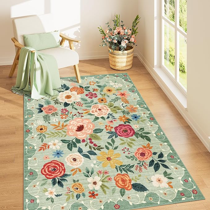 DUKINO 3x5 Area Rug, Floral Washable Rug - Image 3