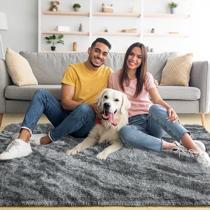 4x6 Grey Fluffy Soft Area Rug Non-Slip - Image 2