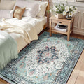 RELEANY Washable Area Rug, Teal Green/White/Navy | Non-Slip, Water Repellent by RELEANY