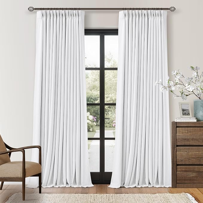 Snow White Pleated Linen 100% Blackout Curtains 105 Inches Long | Pinch Pleat - Image 7