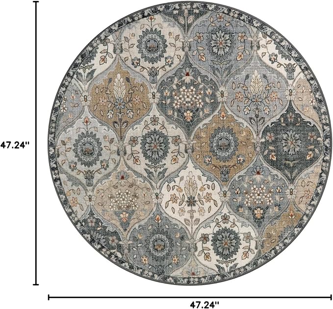 Lahome Moroccan Washable Round Rugs, Soft Vintage Round Rug 4ft | Distress - Image 2