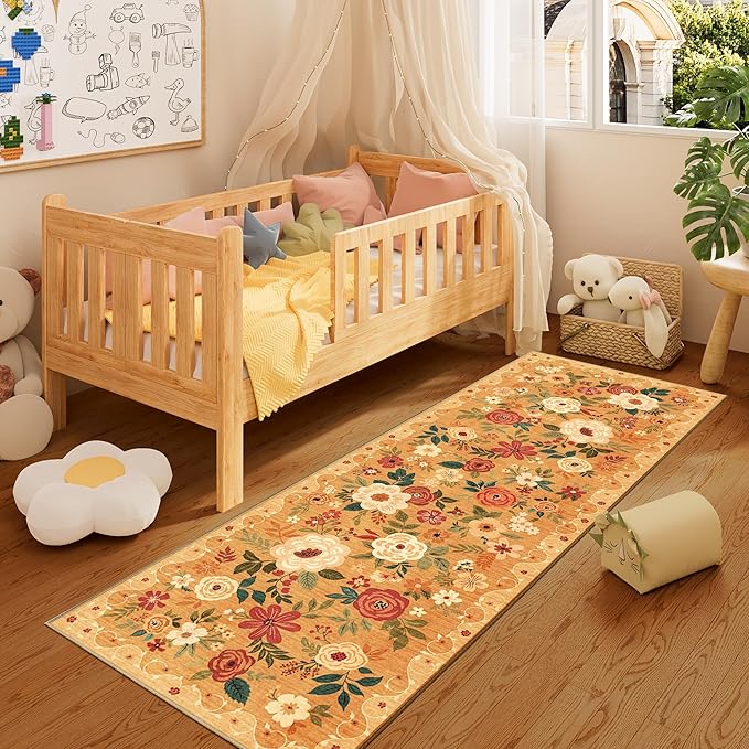 DUKINO 2x6 Runner Rug for Hallway, Washable Kitchen Rugs Non Slip, Floral - Image 4