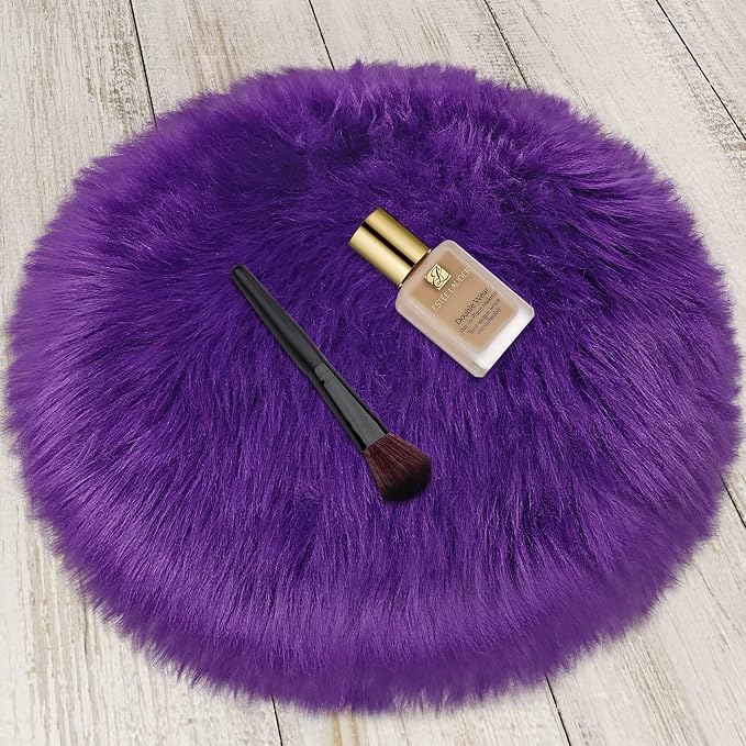 1.3ft Small Round Purple Rug, Thick Furry Fluffy Carpet by TENNOLA