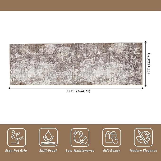 4x12 Ft Hallway Runner Rug, Non-Slip Washable | Soft low-pile texture. Modern - Image 2