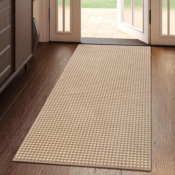 Entryway Runner Rug Indoor Door Mat Non Slip Washable Brown 2x4 ft | Boho Soft by YDKGL