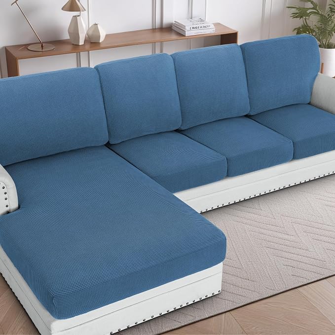 H.VERSAILTEX Sectional Couch Covers 1 Piece Chaise Slipcover L Shape Separate by HVERSAILTEX