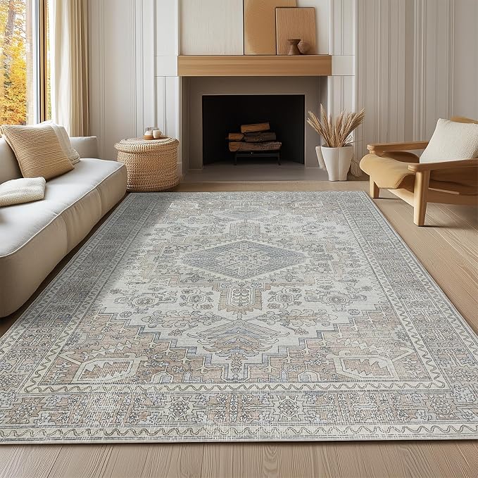 6x9 Washable Area Rugs for Living Room, Dining Room- Retro Taupe | Ultra Soft - Image 8