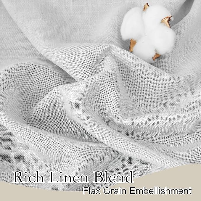 RYB HOME Natural Semi Sheer Curtains - Linen Blended Bohemian Airy Design for Dining Room Bathroom, Light Filtering Wrinkle-Resistant Privacy Home Decor, Dove Grey, W 60 x L 95, 1 Pc