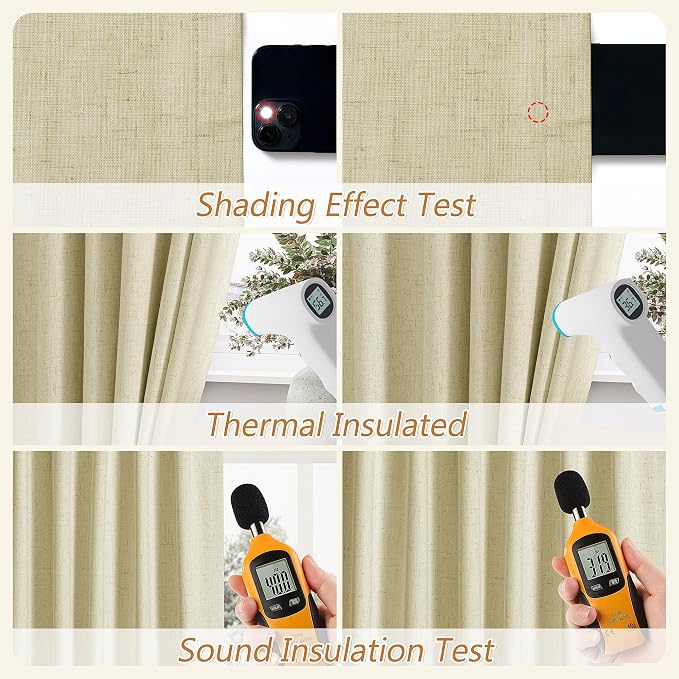 100% Blackout Linen Curtains for Bedroom 84 inches Long, Thermal Insulated Room - Image 5