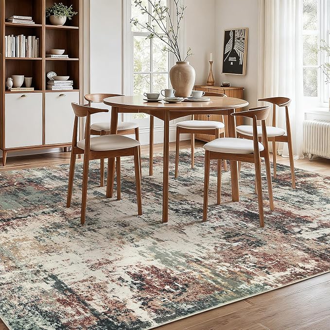 Rugflix 8x10 Area Rugs for Living Room, Washable Rust Brown Green Large Rug | - Image 3