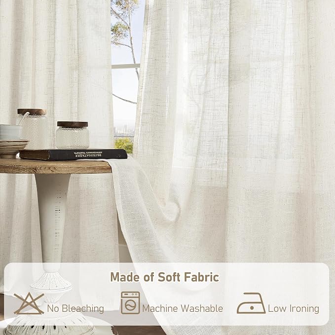 40 Inch Linen Curtains for Kitchen Windows Over Sink, Cream Ivory | Short Semi - Image 8
