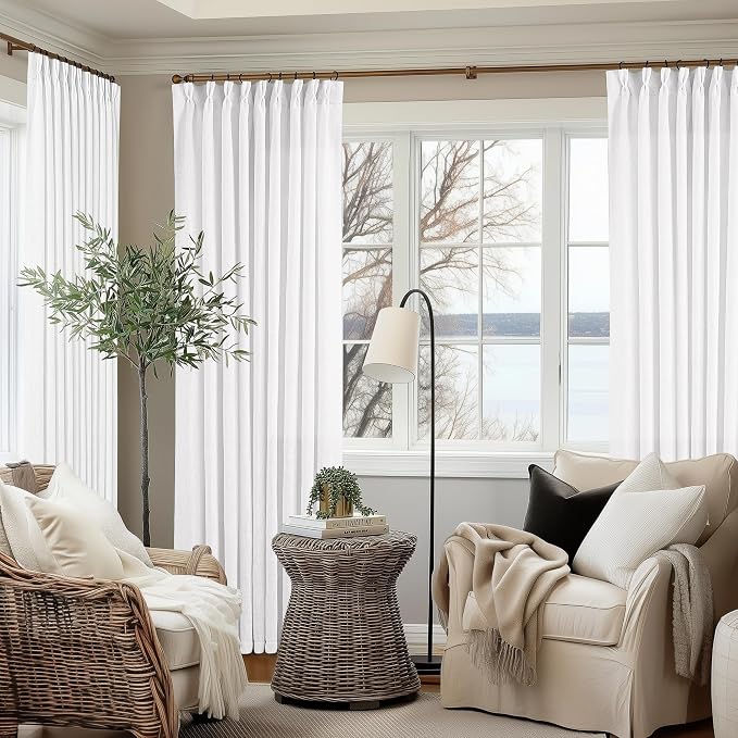 Snow White Pinch Pleated Linen 120 Inch Curtains 60 Inch Width | Linen Blend - Image 9