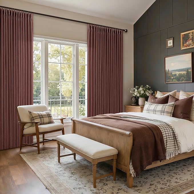 Linen Pleated Light Filter Sheer Rust Brown Curtains 80 Inch Long | Pleat Red - Image 7
