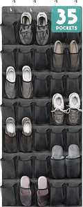 Tiblue Over The Door Shoe Organizers 35 Mesh Pockets Hanging Shoe Organizer Shoe Rack For Closet Entryway Bedroom Bathroom Pantry Shoe Holder, Men Sneakers, Women High Heeled Shoes, Flip Flops Black