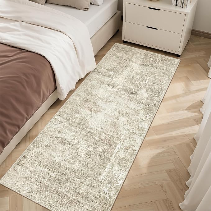 Soalmost Abstratc Runner Rug 2x6 Kitchen Hallway Runners Beige/Gray | Low-Pile - Image 3