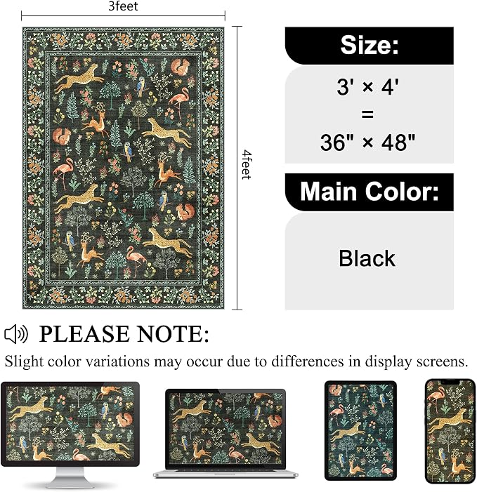 DUKINO 3x4 Rug, Washable Animal Area Rug - Image 2