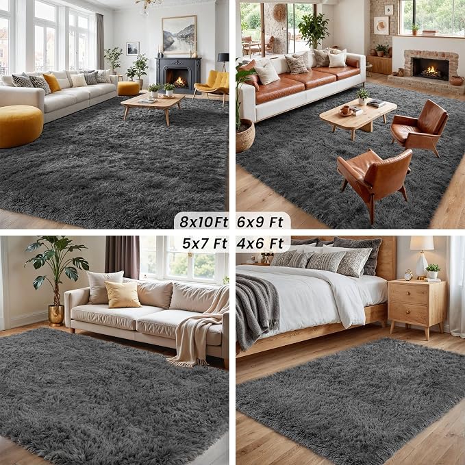 2x6 Fluffy Shag Area Rugs for Living Room Bedroom: Soft Plush Carpet Grey | - Image 6