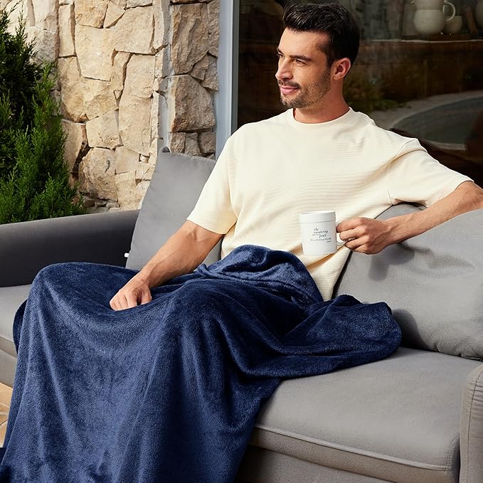 Exclusivo Mezcla Fleece Blanket Twin Size for Bed, Super Soft and Warm, All Season Use, Cozy, Plush, Lightweight, 60x80 Inches Navy Blue