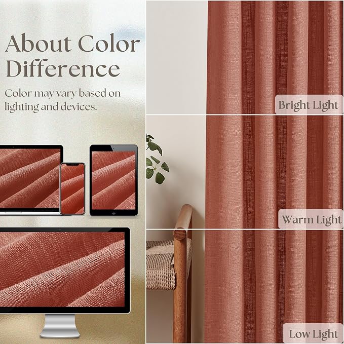 Extra Long Terracotta Pleated Linen Curtains 120 Inches Long Firebrick | Light - Image 4