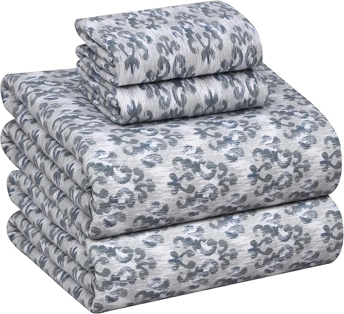 RUVANTI Flannel Sheets Queen Size - 100% Cotton Double Brushed Bed Sheets, Deep Pockets 16 Inches Queen Sheet Set, All Seasons Breathable & Extra Soft - Warm & Cozy, 4 Piece, Damask