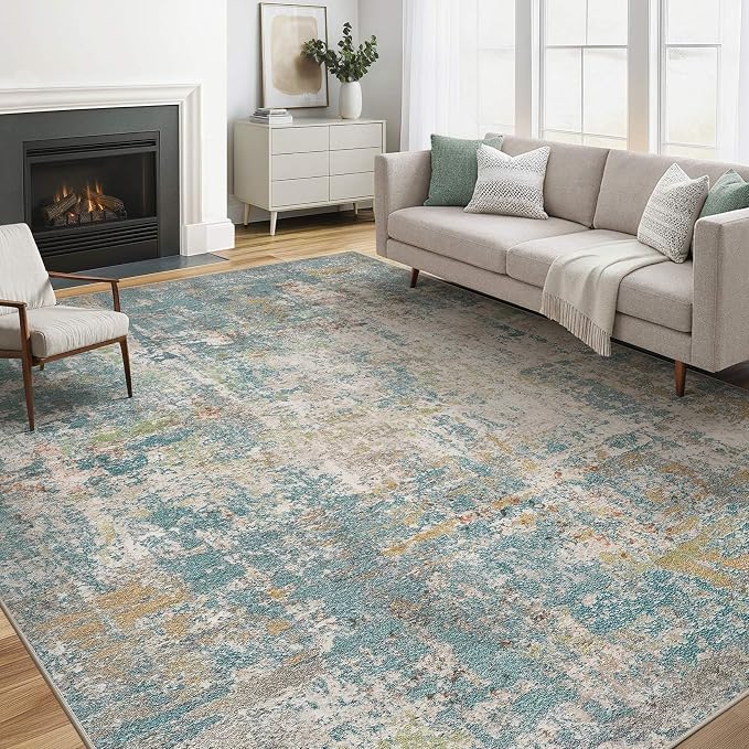 LOONGRUG 6x9 Area Rugs Washable Neutral Modern Living Room Rug Brown Teal | by LOONGRUG