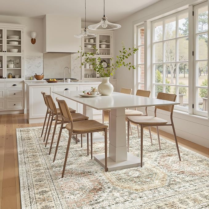 Soalmost 5x7 Area Rugs Brown/Pink Low Pile Washable Trendy Faded Style Rug | - Image 8