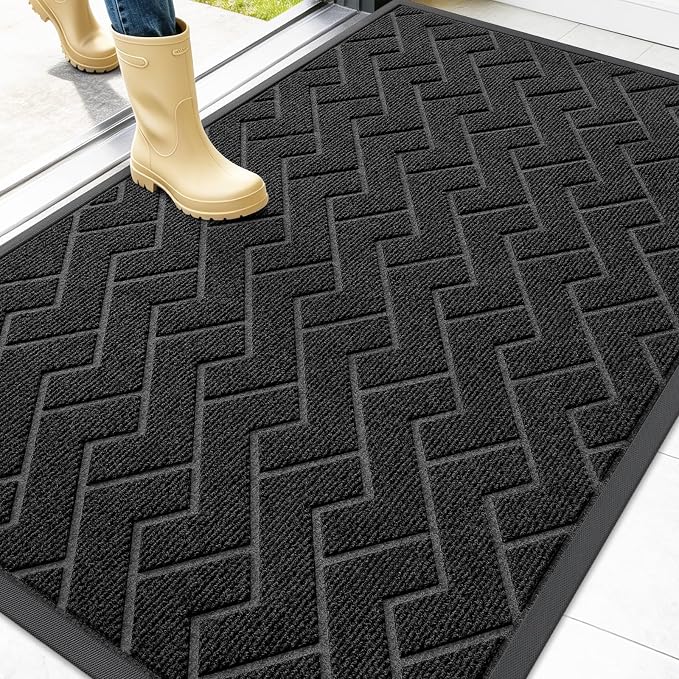 OLANLY Front Door Mat Outside 47x32, All-Season Absorbent Rubber Doormat | Black by OLANLY