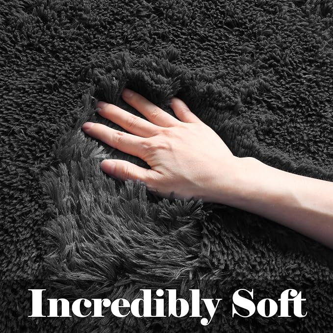 Black Rugs for Bedroom, 3x5 Fluffy Bedside Small Area Rug, Soft Plush Fuzzy - Image 2