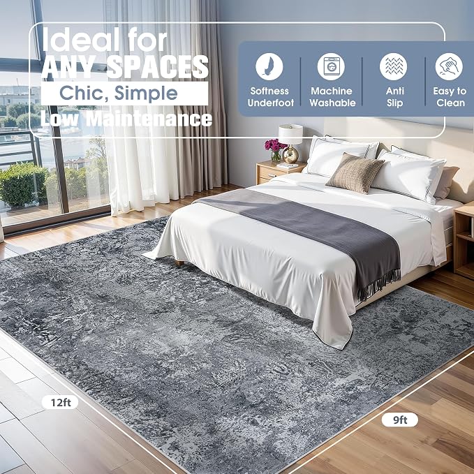 Aelenmu 9x12 Area Rugs for Living Room Washable Bedroom Dining Room Black | - Image 2
