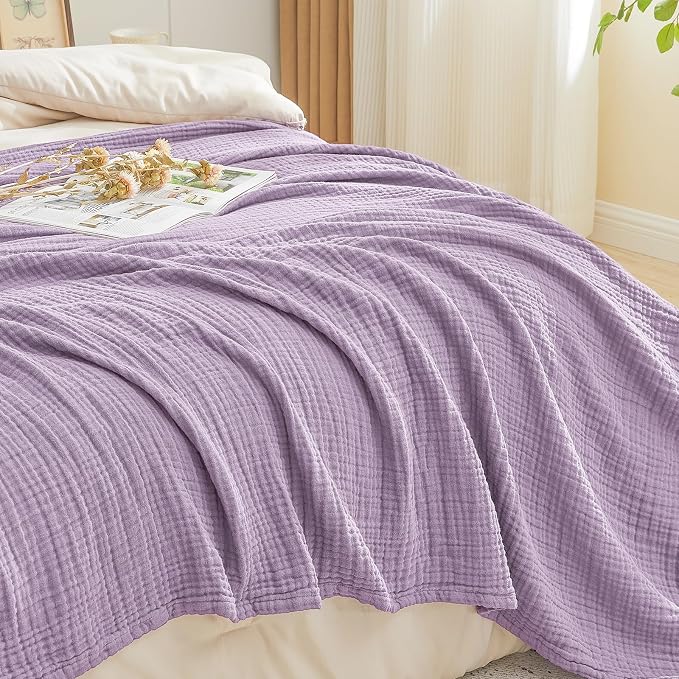 EMME Cotton Blanket Queen Size for Bed Soft Large Muslin Bed Blankets 90"x90" - Image 6