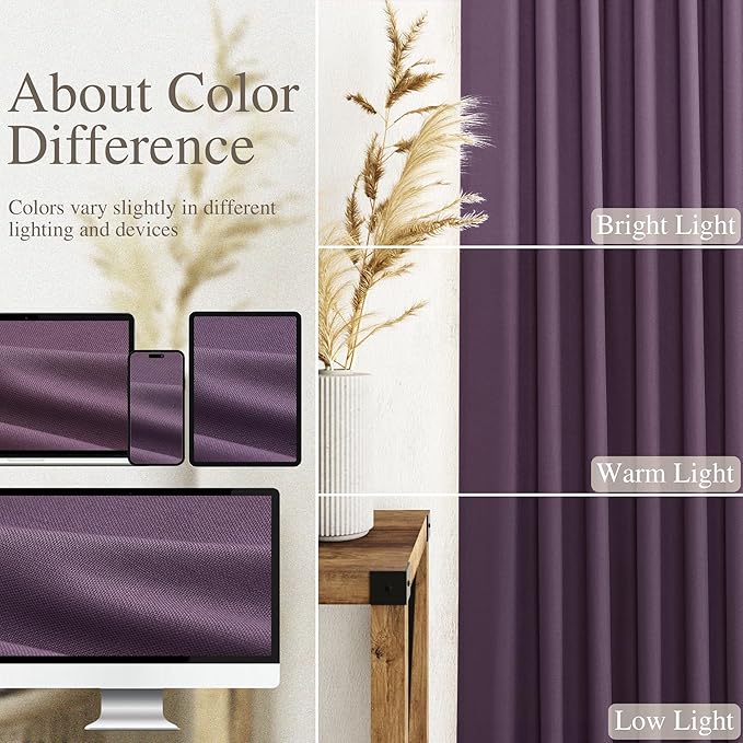 Plum Linen Curtains 96 Inches Long 2 Panels Set - Image 3