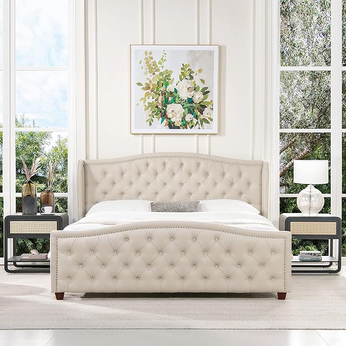 Jennifer Taylor Home Fontana Wingback Upholstered Platform Bed Frame