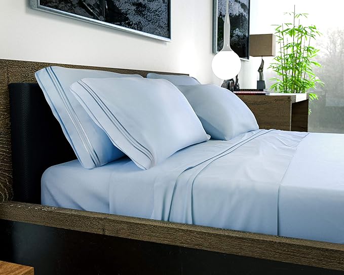 DREAMCARE King Size Sheets Set – 6 pcs Cooling Bed Sheets – up to 21” Deep Pocket King Sheet Set – 2500 Supreme Collection – Extra Soft 100% Brushed Microfiber Hotel Luxury with Side Pocket – L Blue