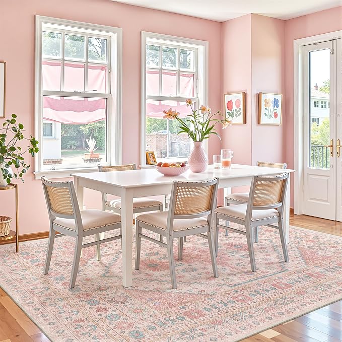 Pink Rugs for Bedroom-5x7 Area Rugs for Living Room, Girls Room | Washable Rugs - Image 9